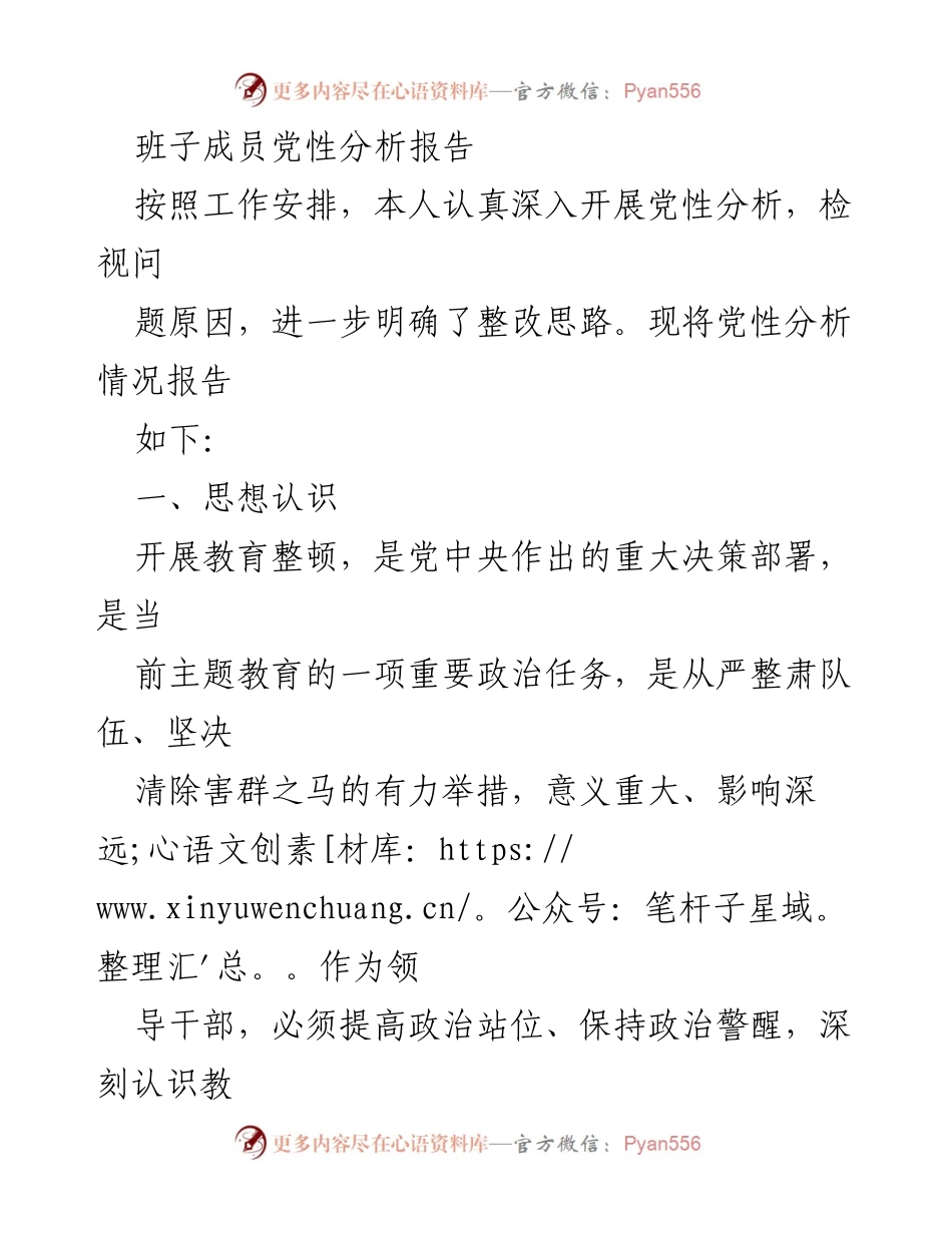 [发言] 党性教育会议 - 班子成员党性分析报告.docx_第1页