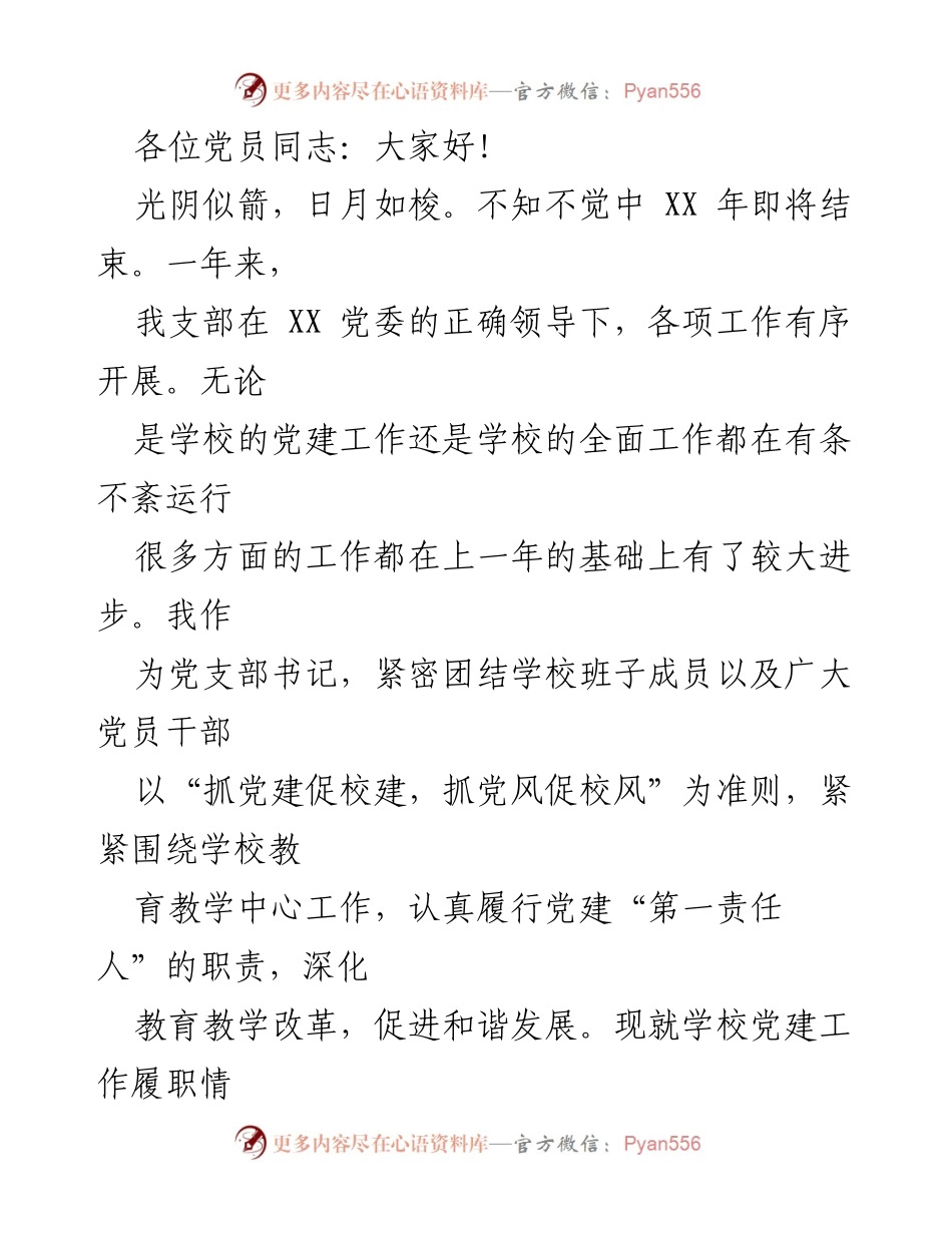 [发言] 党支部年度总结会 - 党支部书记年度述职报告.docx_第1页