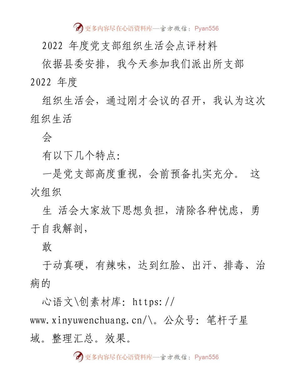 [发言] 党支部组织生活会 - 2022年度组织生活会点评与改进建议.docx_第1页