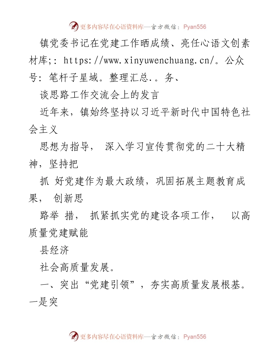 [发言] 党建工作交流会 - 党建引领高质量发展，推动乡村产业振兴.docx_第1页