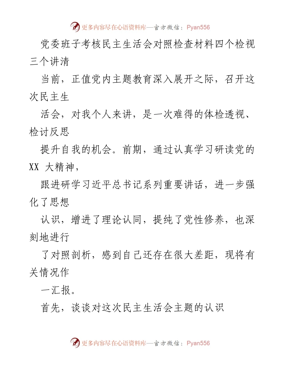 [发言] 党委班子考核民主生活会 - 深化主题教育，提升党性修养的自我检视与反思.docx_第1页