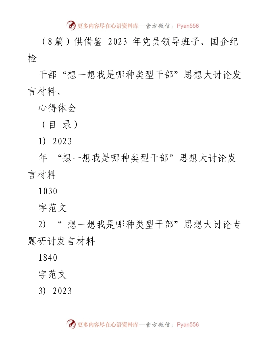 [发言] 党员领导班子思想大讨论 - 2023年党员干部类型自省与担当发言材料.docx_第1页