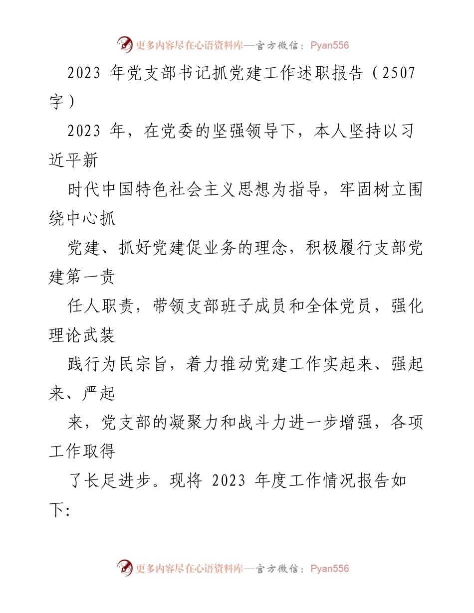 [发言] 党支部年度工作总结 - 2023年党支部书记抓党建工作述职报告.docx_第1页