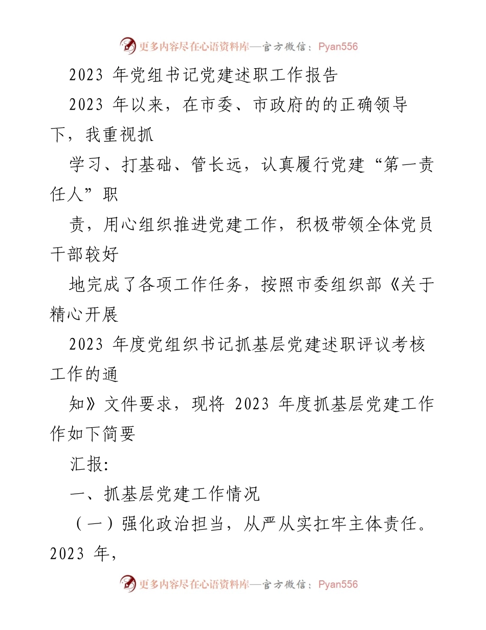 [发言] 党建述职 - 2023年度党组书记党建述职工作报告.docx_第1页