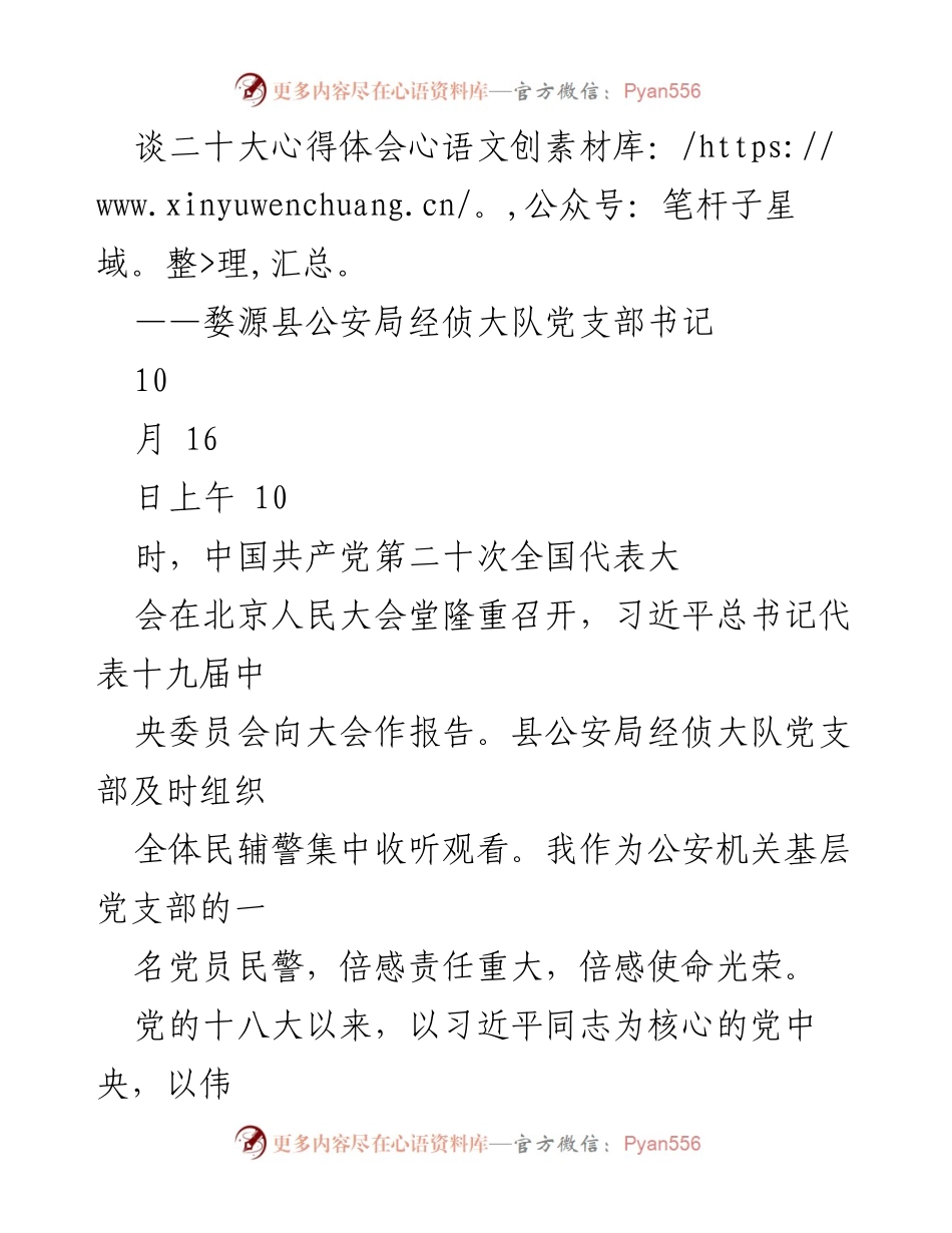 [发言] 党的二十大精神学习会议 - 深刻领悟党的二十大精神，坚定公安使命担当.docx_第1页