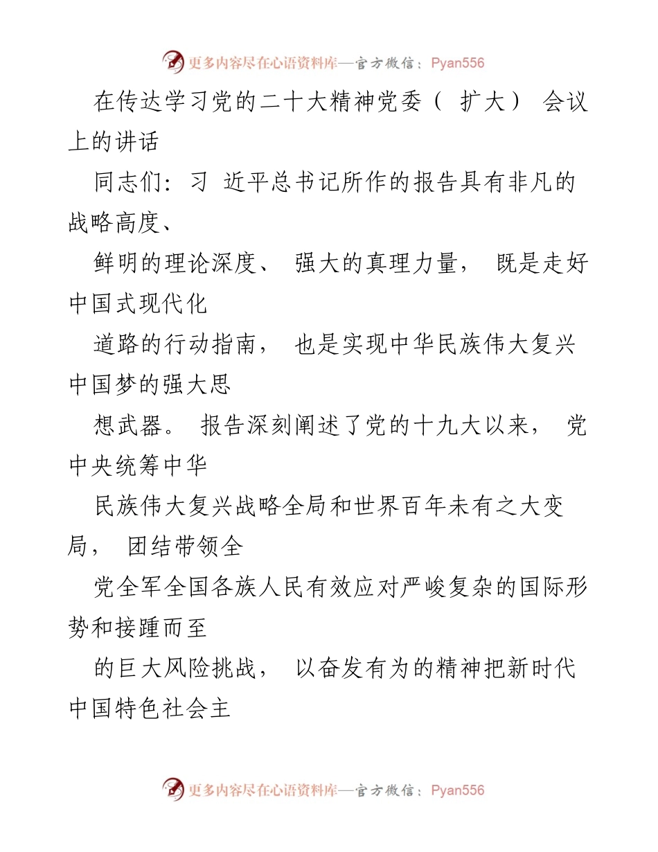 [发言] 党委（扩大）会议 - 深入学习贯彻党的二十大精神，推动公安工作高质量发展.docx_第1页