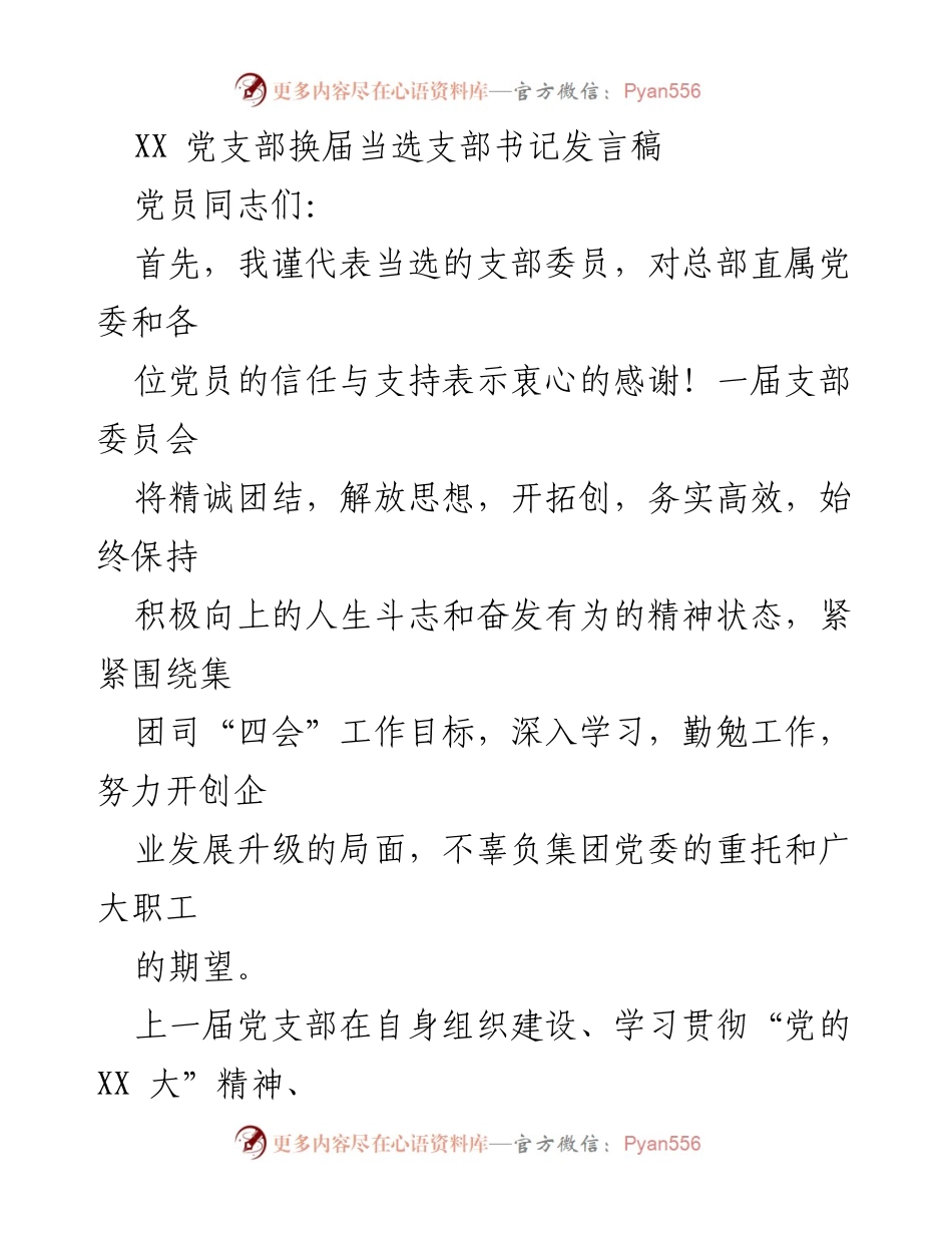 [发言] 党支部换届 - 新任支部书记发言：凝聚力量，开拓创新.docx_第1页