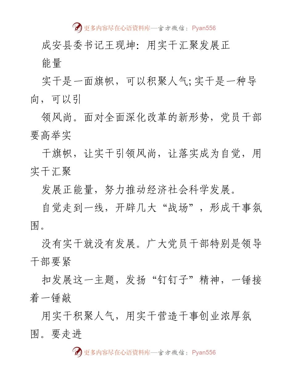 [发言] 党政工作会议 - 实干引领发展，党员干部要凝聚正能量.docx_第1页