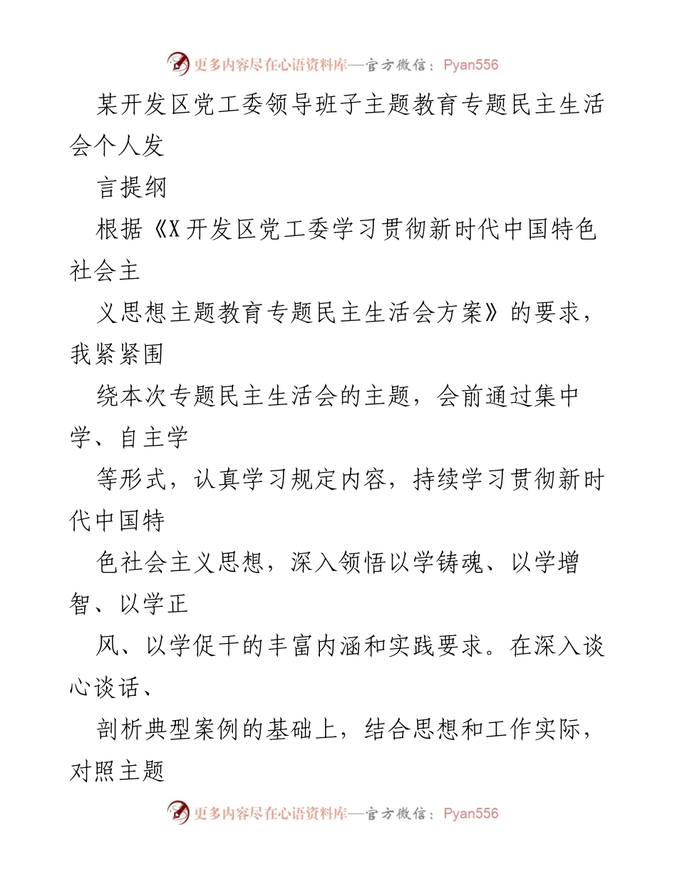 [发言] 党工委民主生活会 - 深入剖析问题，强化理论武装与实践应用.docx_第1页