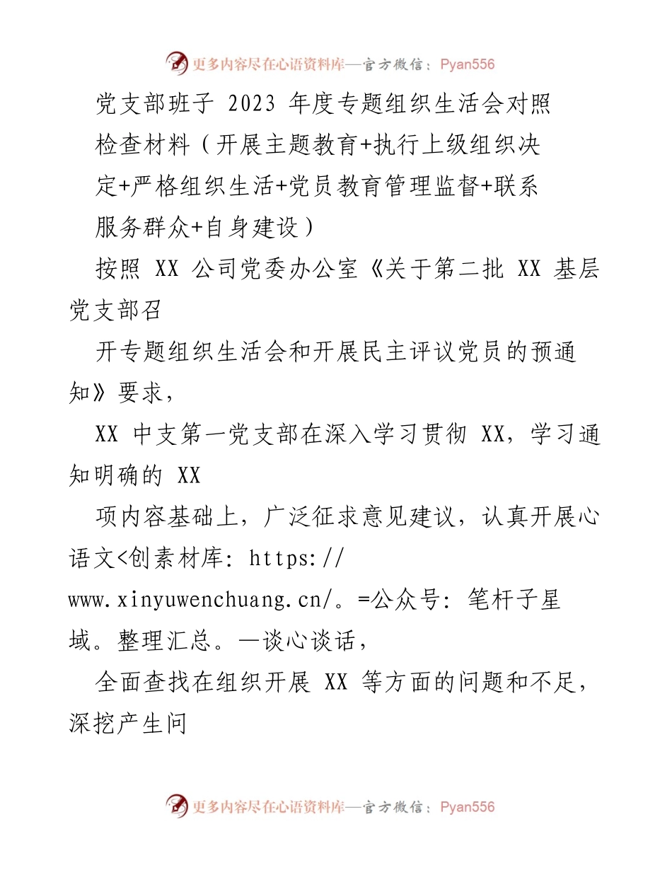 [发言] 党支部年度专题组织生活会 - 2023年度党支部组织生活会对照检查总结.docx_第1页