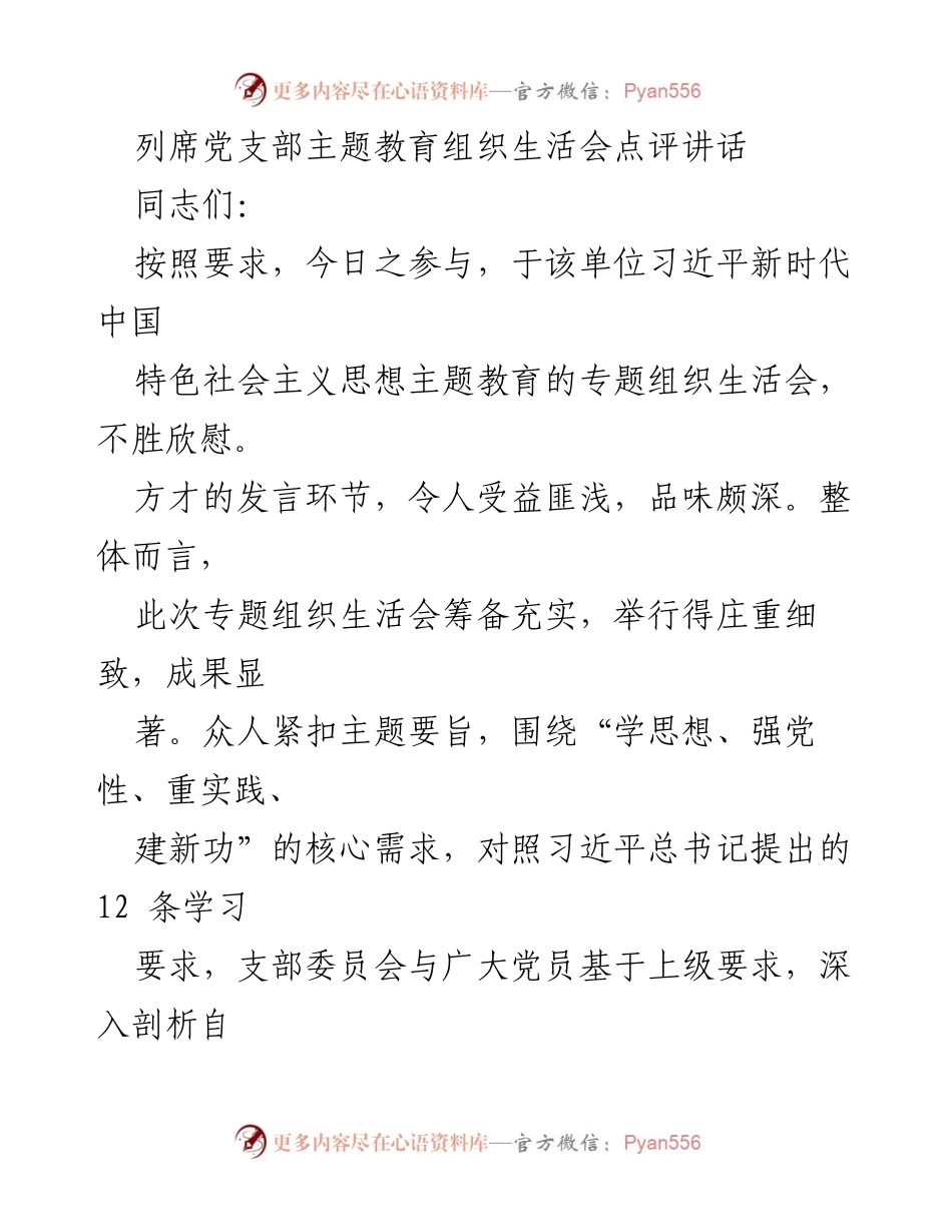 [发言] 党支部主题教育组织生活会 - 深化理论学习，推动整改落实.docx_第1页