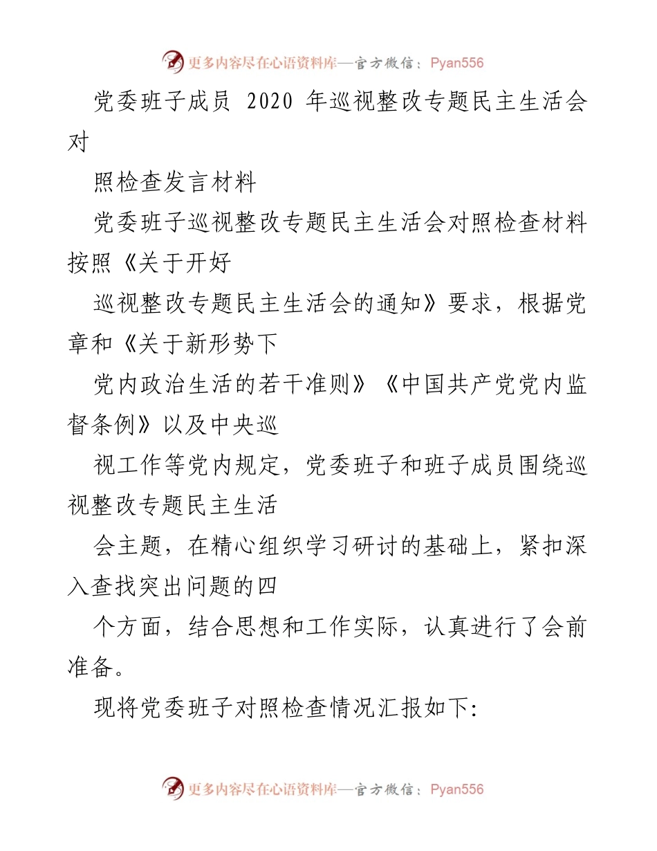 [发言] 党委班子巡视整改专题民主生活会 - 党委班子巡视整改专题民主生活会对照检查发言材料.docx_第1页