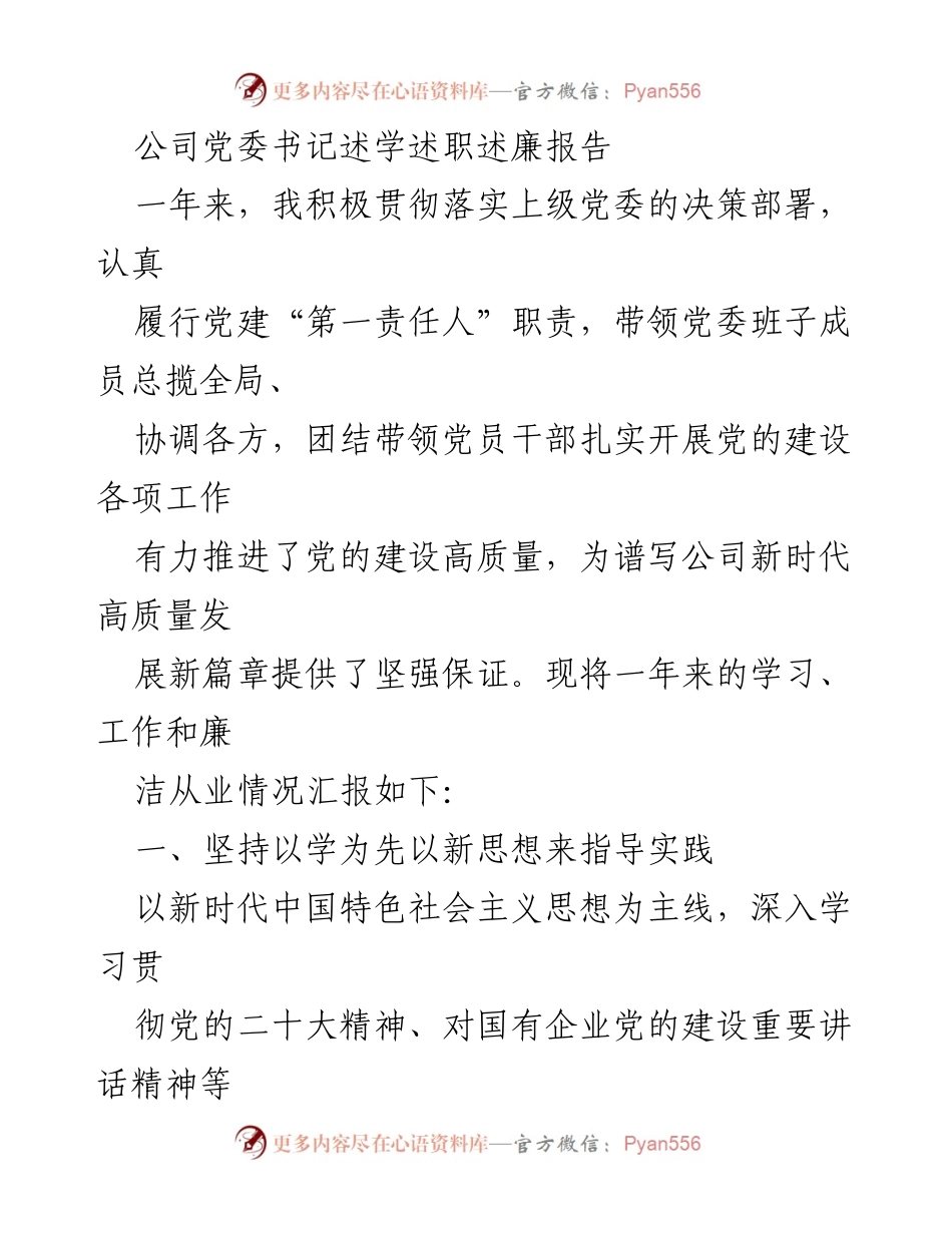 [发言] 党委工作总结 - 公司党委书记年度述职述廉报告_1.docx_第1页