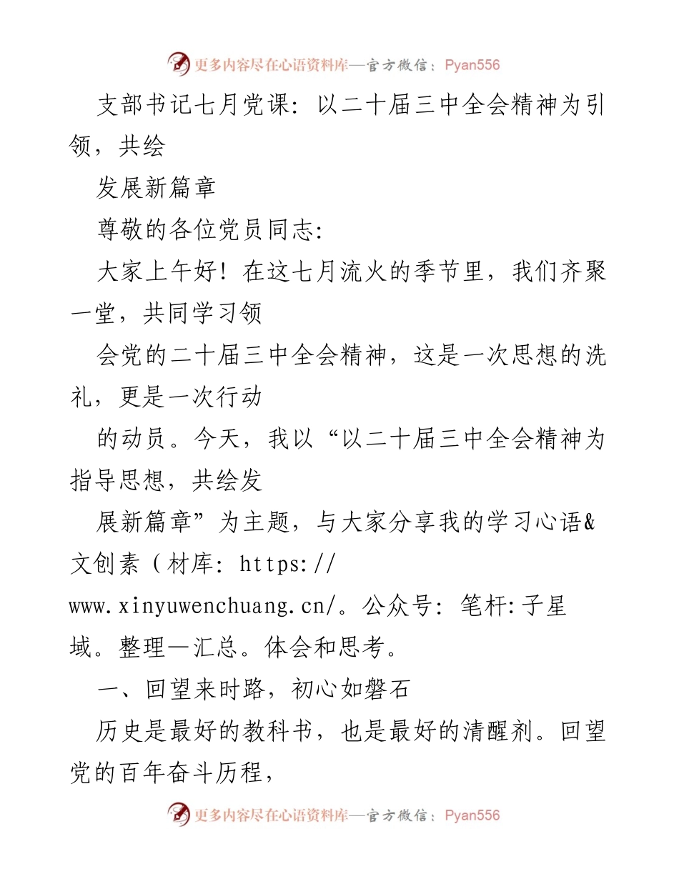 [发言] 党支部学习会 - 以二十届三中全会精神为指导，共绘发展新篇章.docx_第1页