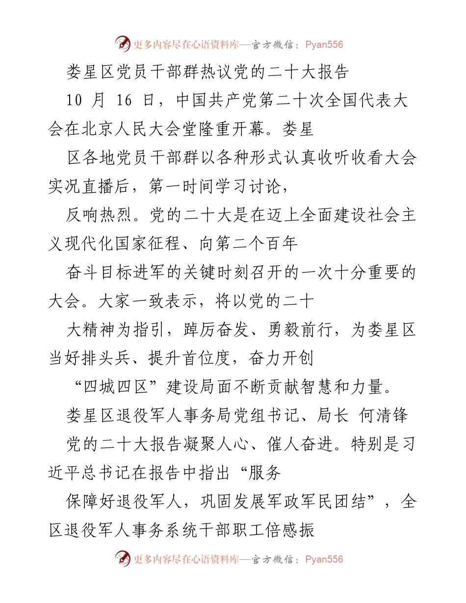 [发言] 党的二十大会议 - 娄星区党员干部热议党的二十大报告精神.docx_第1页