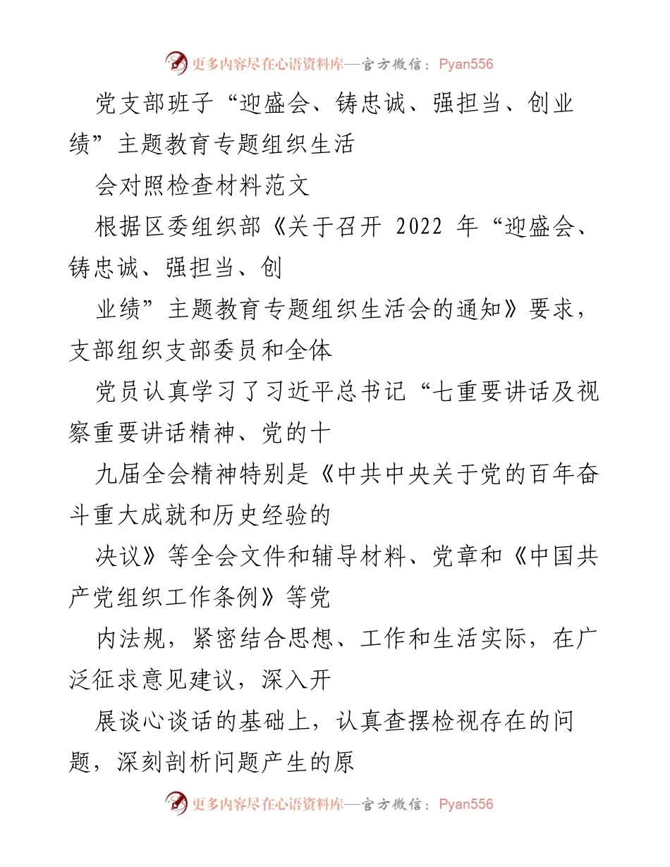 [发言] 党支部组织生活会 - 党支部班子对照检查材料及整改措施分析.docx_第1页