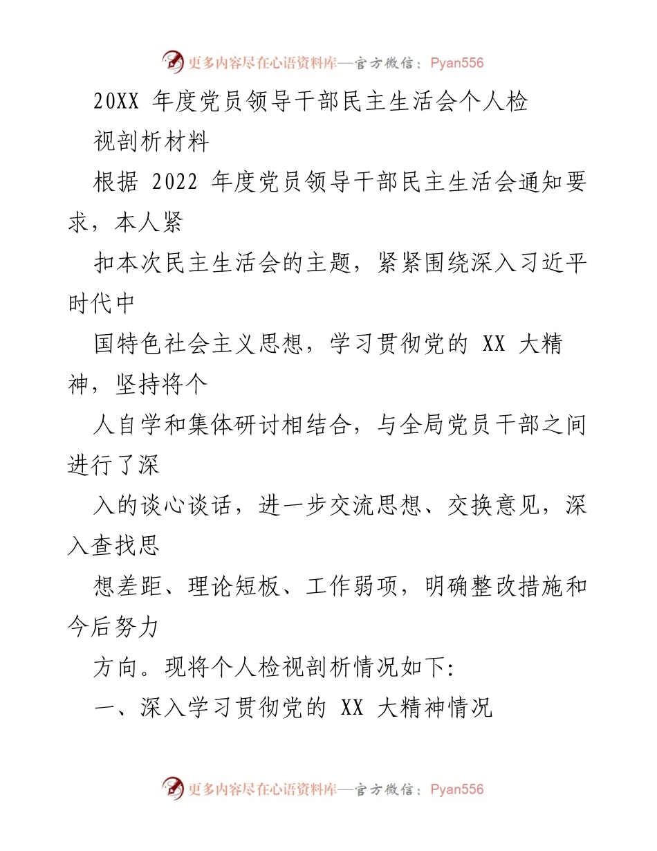 [发言] 党员领导干部民主生活会 - 2022年度个人检视剖析报告_1.docx_第1页
