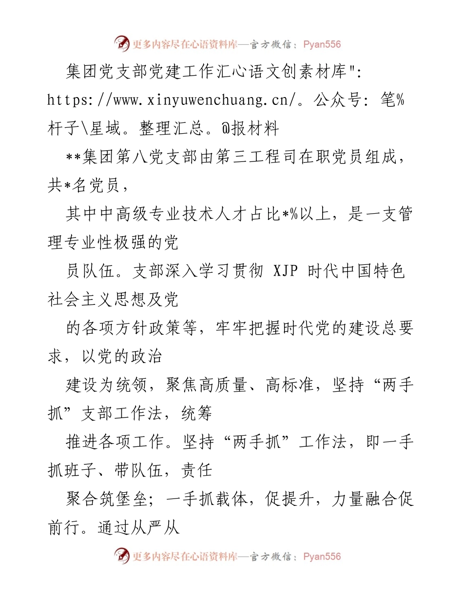 [发言] 党建工作汇报 - 集团第八党支部党建工作成效与实践探索.docx_第1页