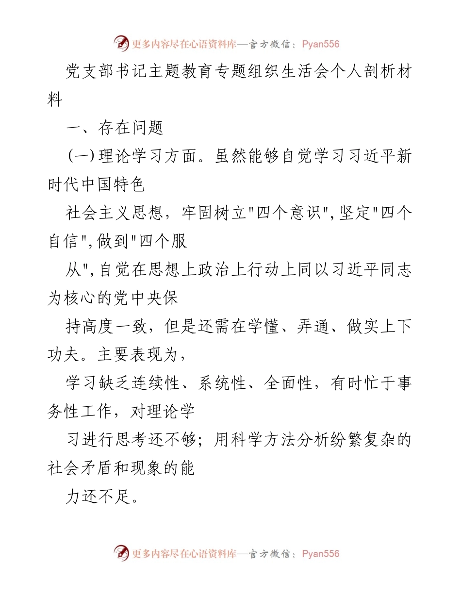 [发言] 党支部书记专题教育组织生活会 - 个人剖析与反思报告.docx_第1页