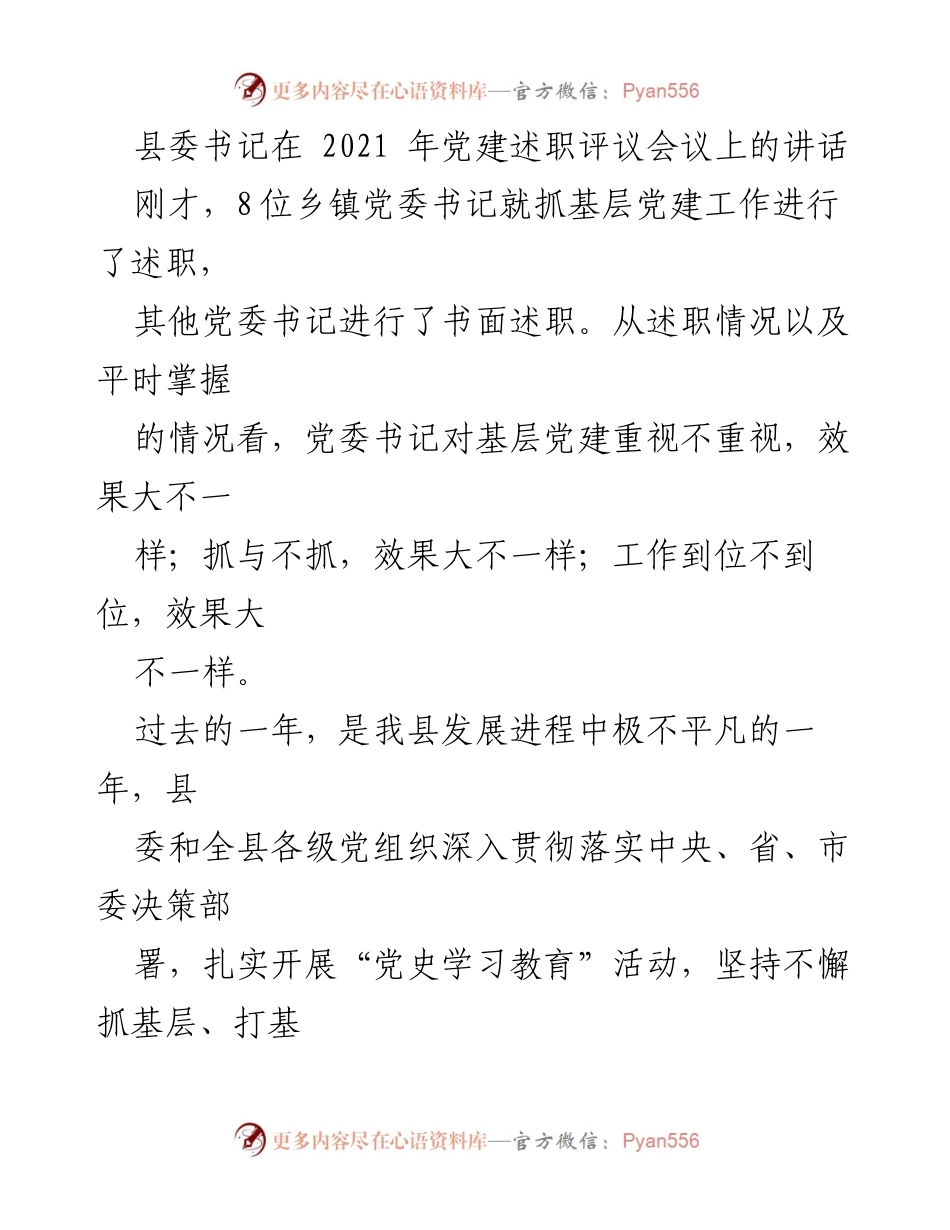 [发言] 党建述职评议会议 - 加强基层党建工作，推动经济社会发展“双胜利”.docx_第1页