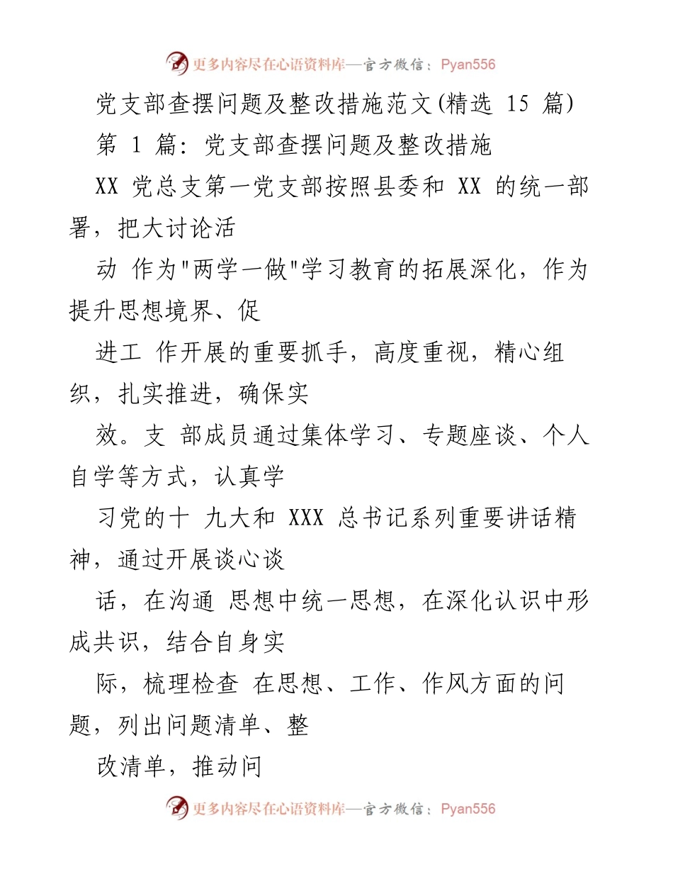 [发言] 党支部工作会议 - 党支部查摆问题与整改措施总结.docx_第1页
