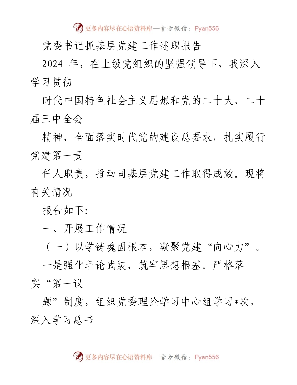[发言] 党委书记述职 - 2024年基层党建工作述职报告.docx_第1页
