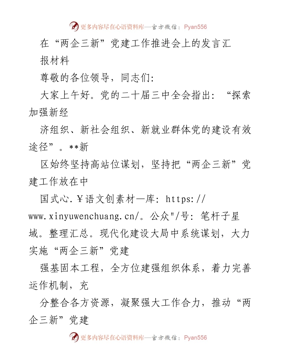 [发言] 党建工作推进会 - 推动“两企三新”党建工作的探索与实践.docx_第1页