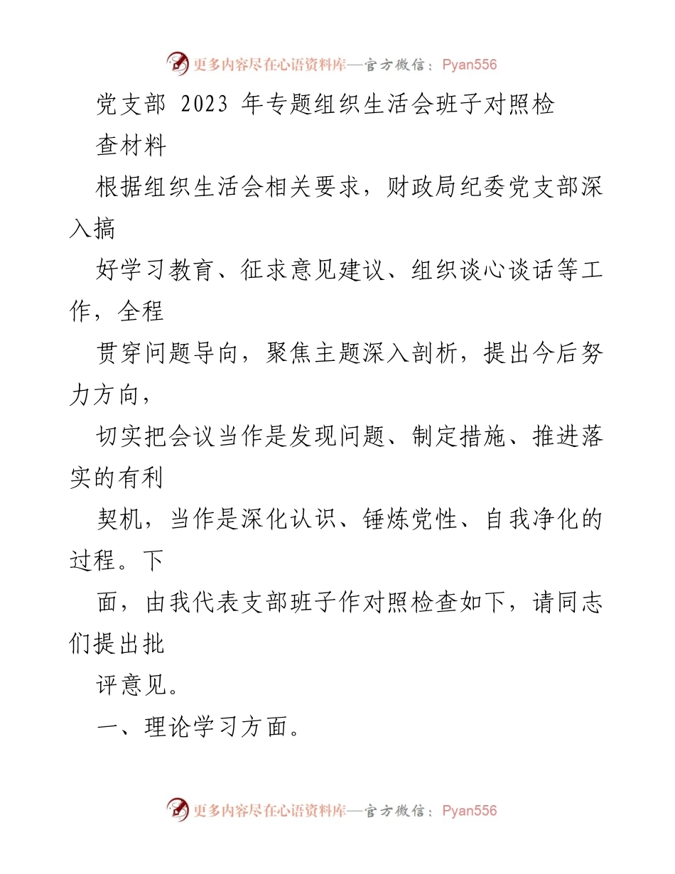 [发言] 党支部专题组织生活会 - 党支部班子对照检查材料总结.docx_第1页
