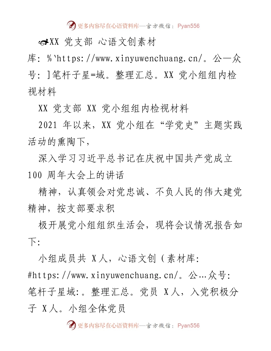 [发言] 党小组组织生活会 - XX党小组组织生活会检视材料总结.docx_第1页