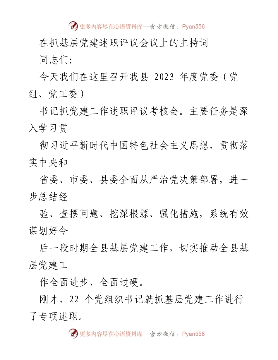 [发言] 党委（党组、党工委）书记抓党建工作述职评议考核会 - 2023年度基层党建工作述职评议总结与展望.docx_第1页