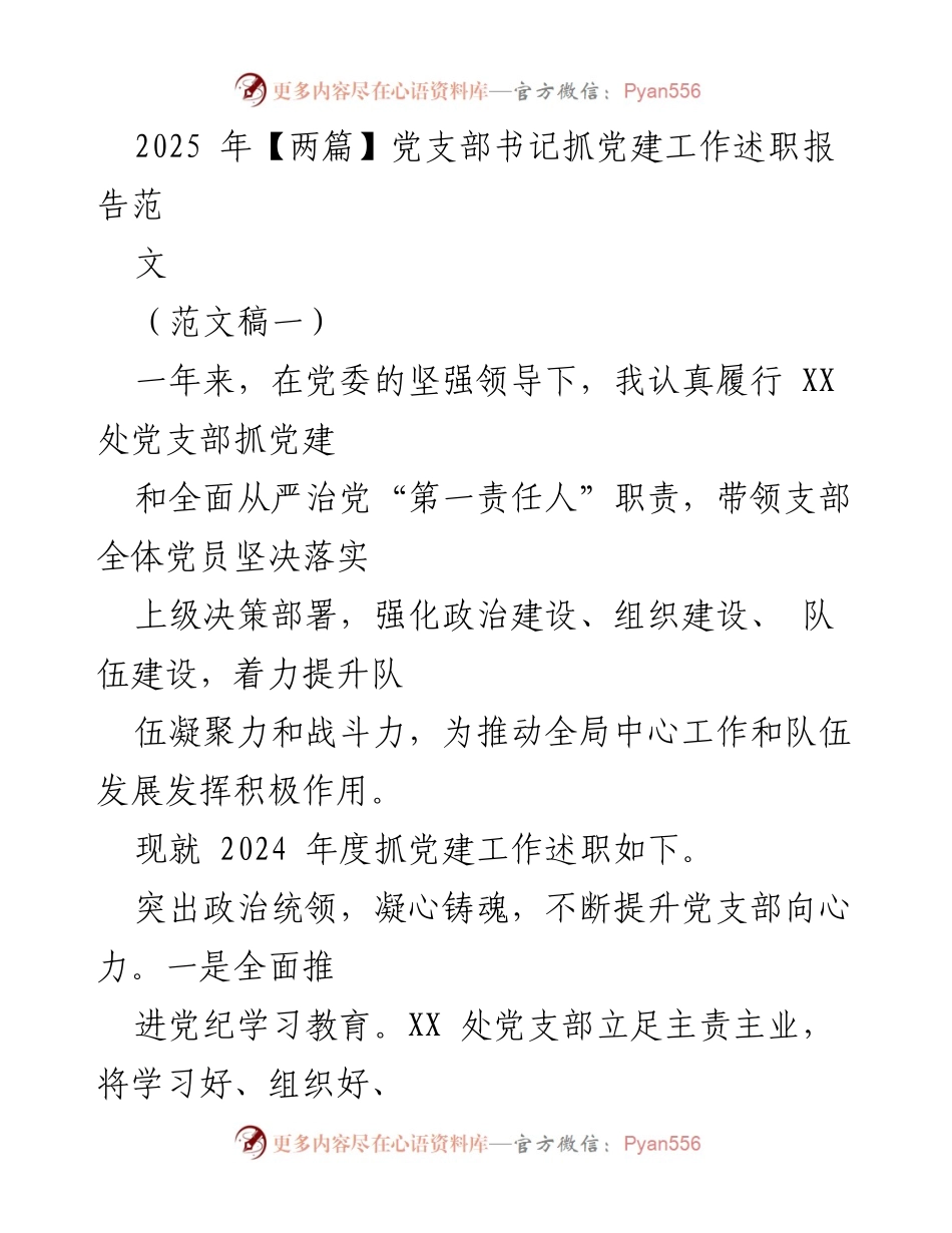 [发言] 党支部书记述职 - 2024年度党支部书记抓党建工作述职报告.docx_第1页