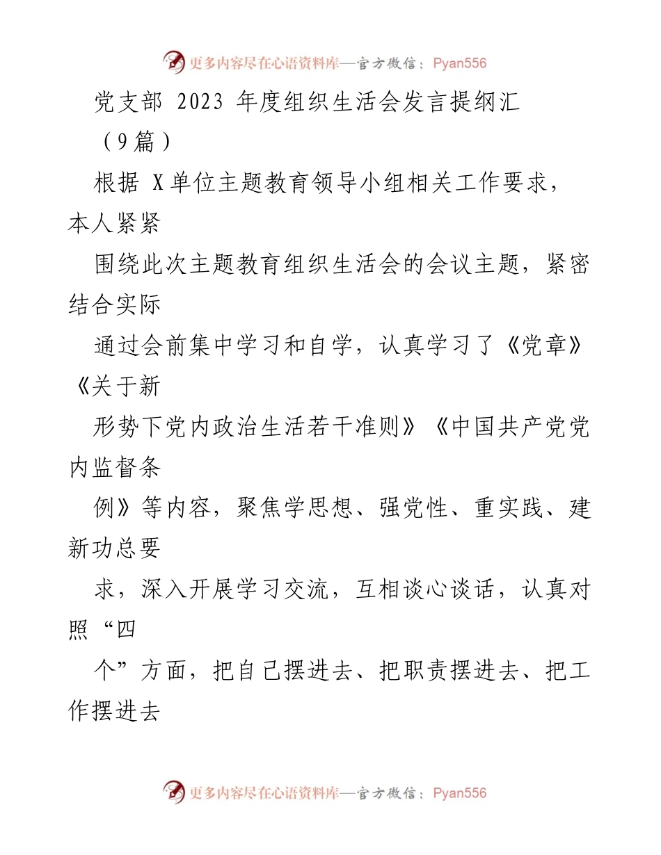 [发言] 党支部年度组织生活会 - 2023年度组织生活会个人对照检查发言提纲_2.docx_第1页
