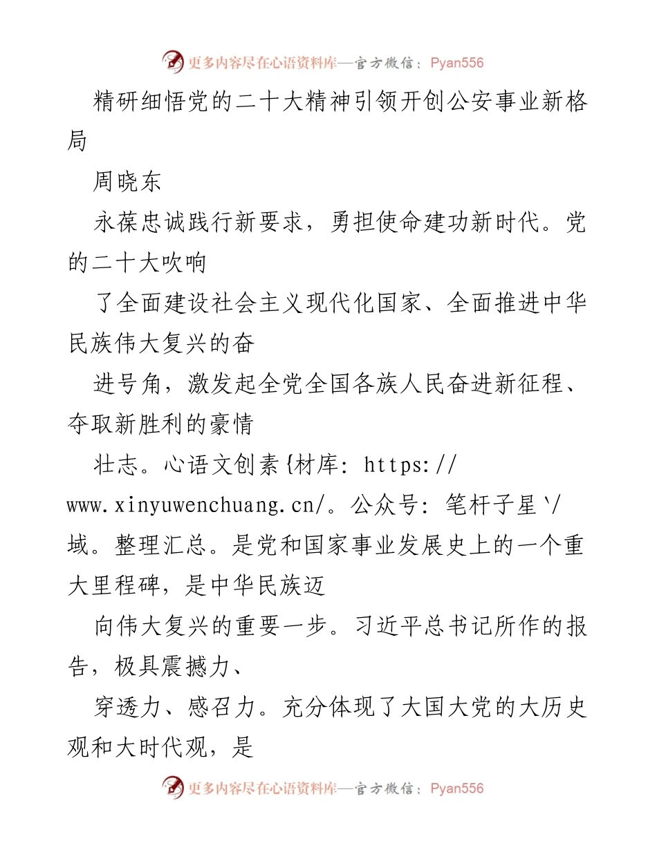 [发言] 党的二十大精神学习交流会 - 深学细悟党的二十大精神，推动公安事业新发展.docx_第1页