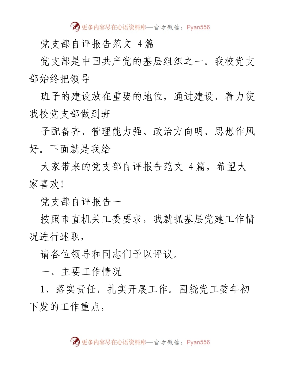 [发言] 党支部工作总结 - 党支部自评报告及工作总结分析.docx_第1页