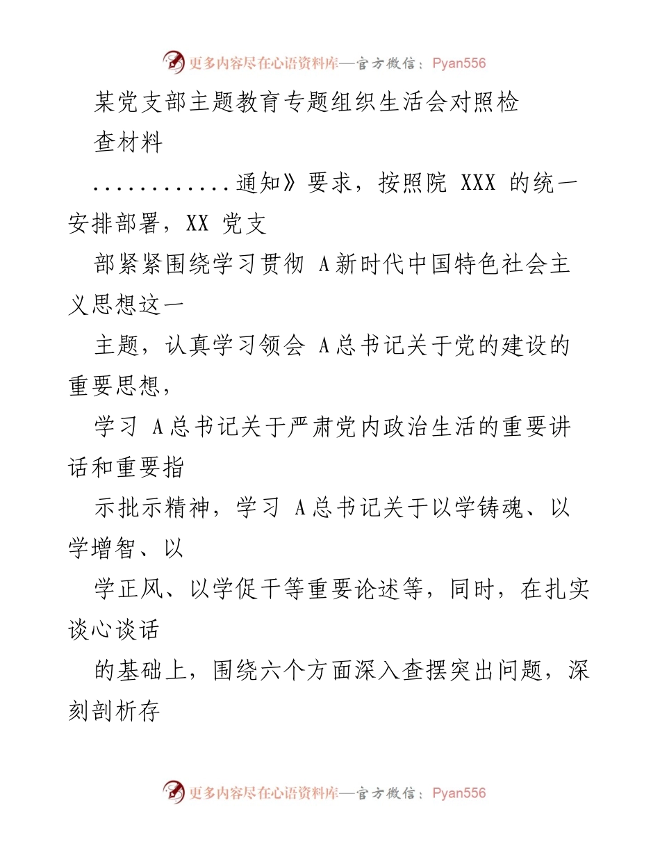 [发言] 党支部主题教育专题组织生活会 - 党支部存在问题的对照检讨与改进措施.docx_第1页