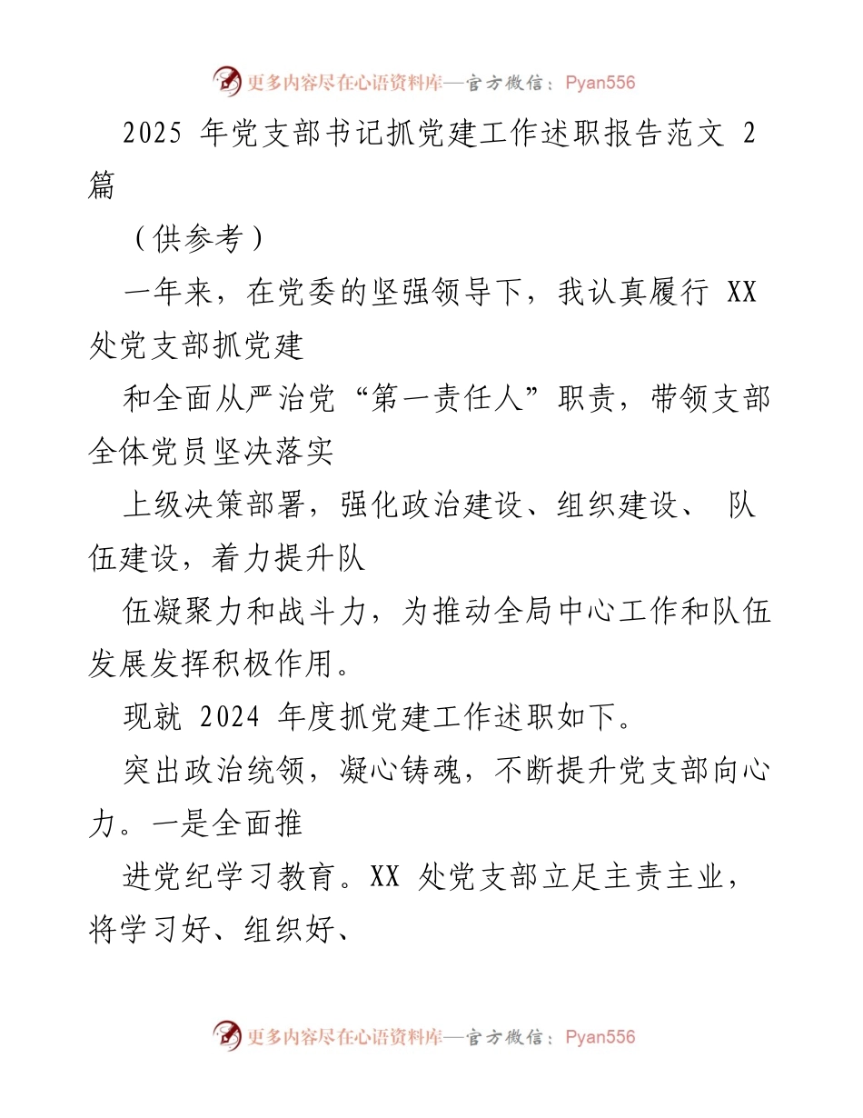 [发言] 党支部工作会议 - 2024年度党支部书记抓党建工作述职报告.docx_第1页
