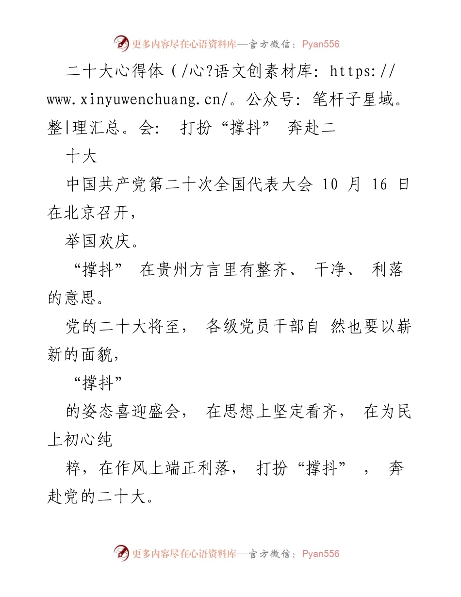 [发言] 党的二十大 - 二十大心得体会：党员干部以“撑抖”姿态迎接盛会.docx_第1页