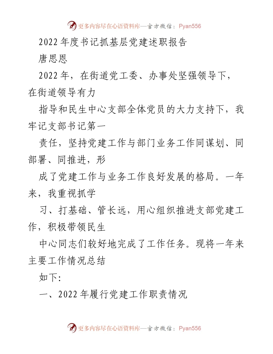 [发言] 党建述职 - 2022年度书记抓基层党建工作总结报告.docx_第1页