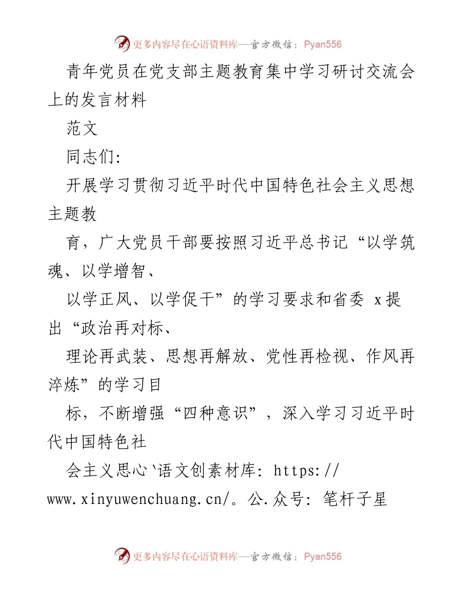 [发言] 党支部主题教育集中学习研讨交流会 - 增强政治意识与理想信念的学习发言.docx_第1页