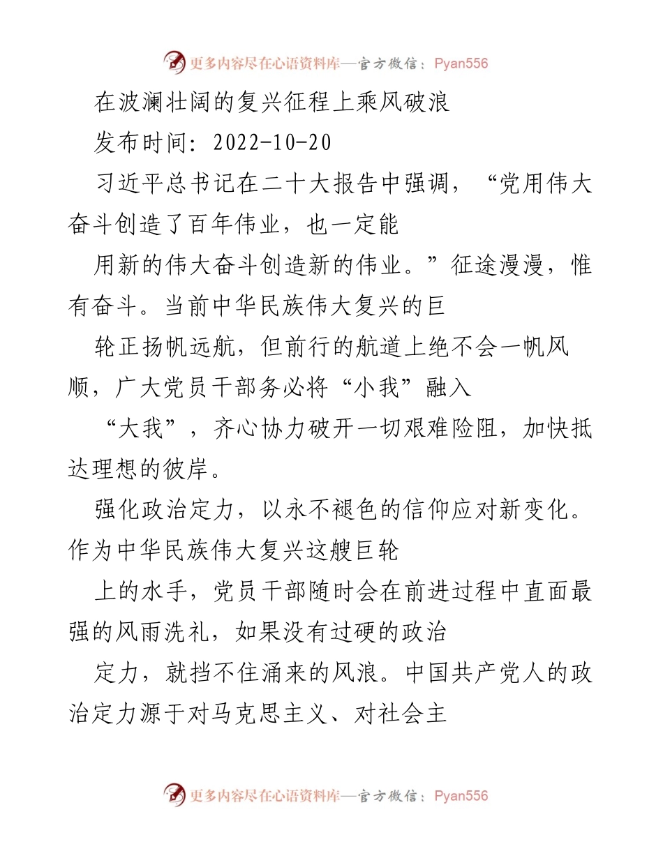 [发言] 党的二十大 - 乘风破浪，奋力推进中华民族伟大复兴.docx_第1页