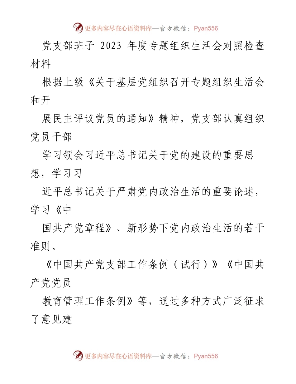 [发言] 党支部年度组织生活会 - 2023年度党支部班子对照检查与整改措施报告.docx_第1页