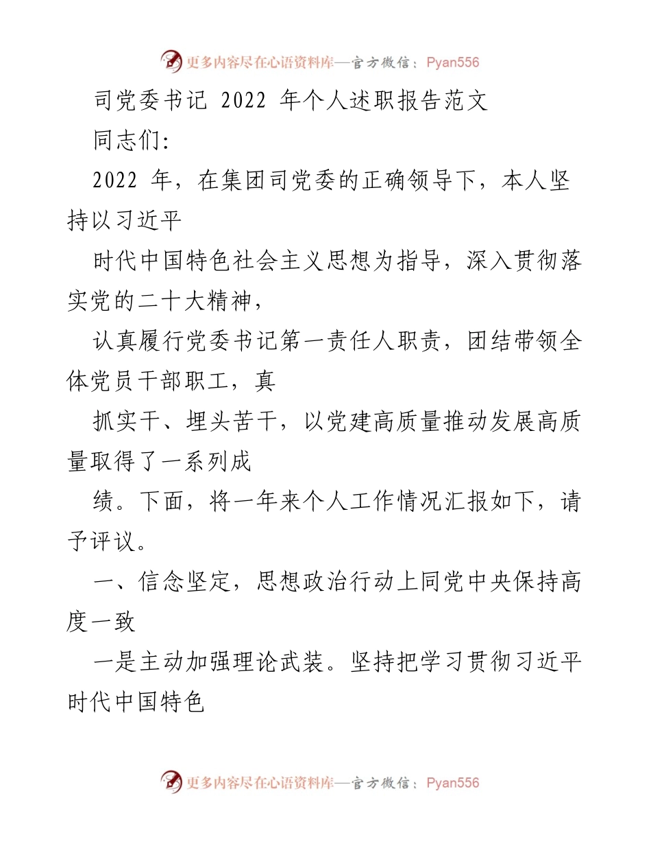 [发言] 党委会议 - 2022年党委书记个人述职报告总结.docx_第1页