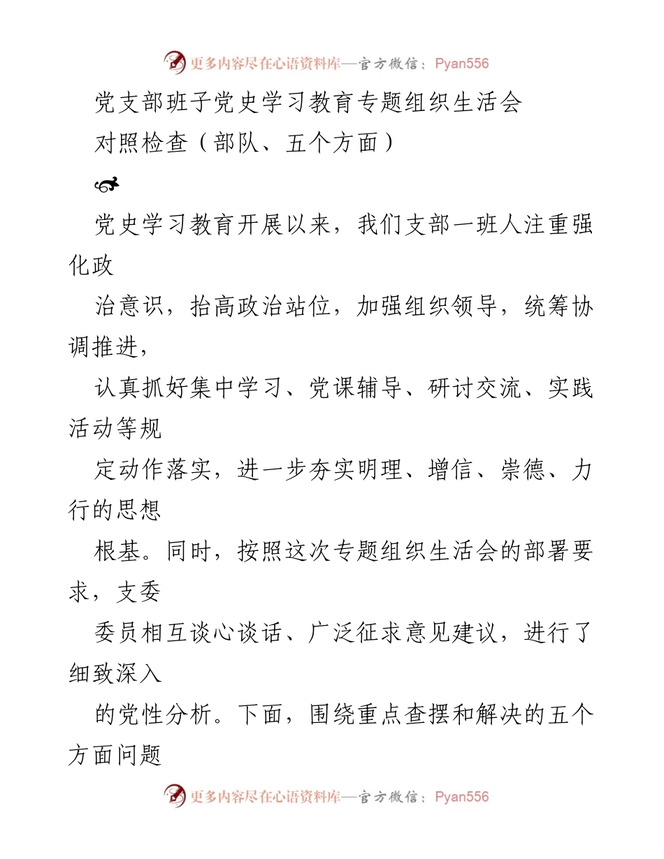 [发言] 党支部专题组织生活会 - 党史学习教育对照检查与问题分析.docx_第1页