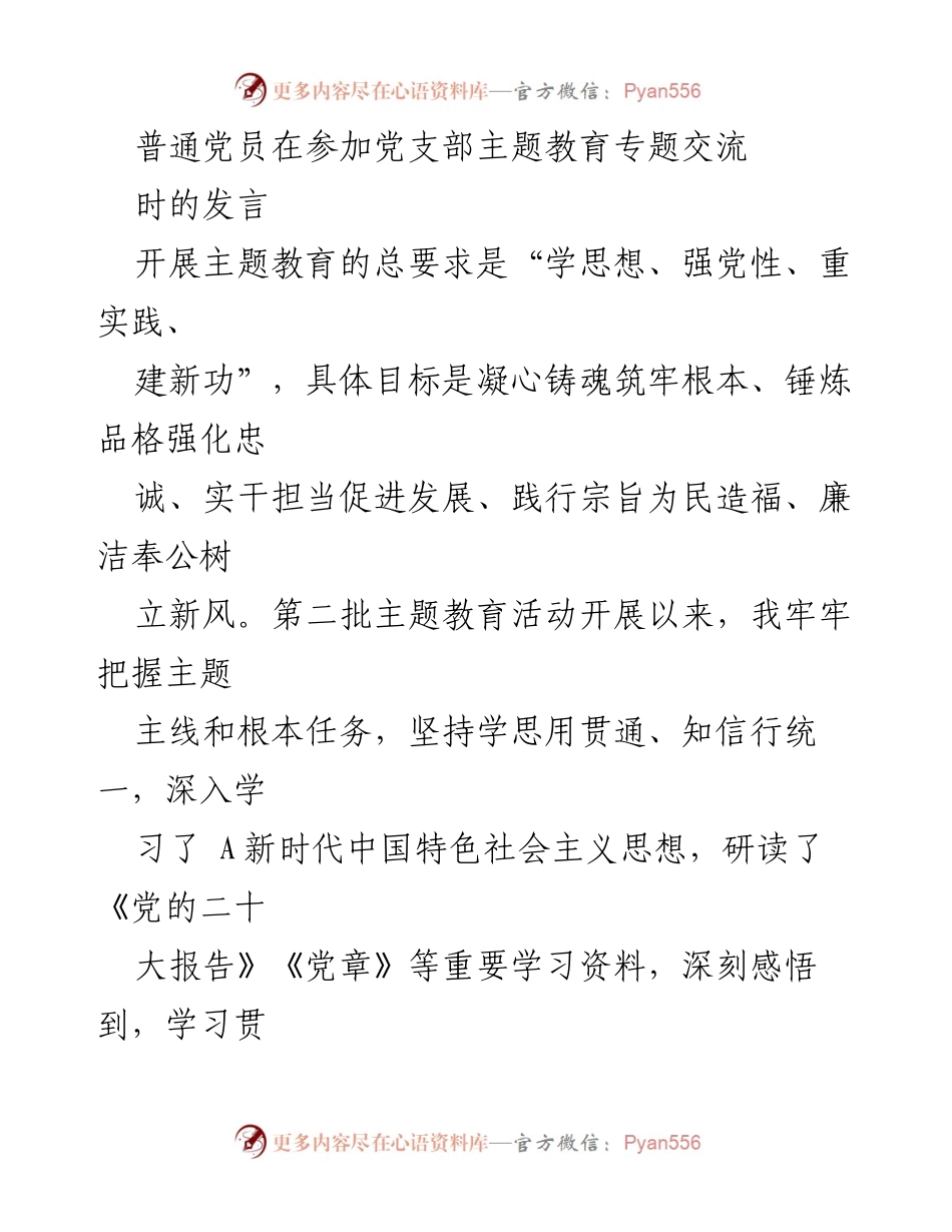 [发言] 党支部主题教育交流 - 深化理论学习，增强责任担当.docx_第1页