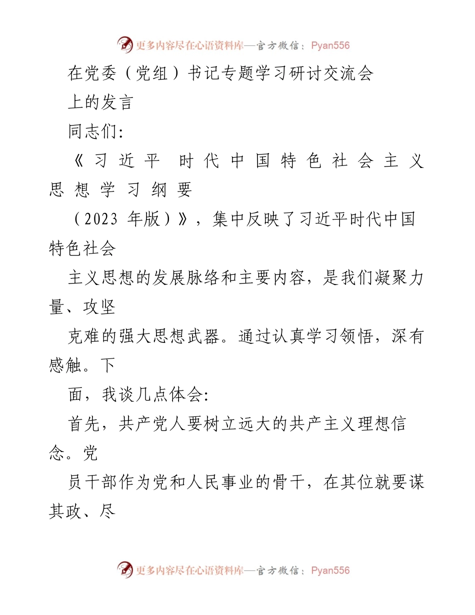 [发言] 党委（党组）书记专题学习研讨交流会 - 坚持理想信念与担当精神，推动高质量发展.docx_第1页