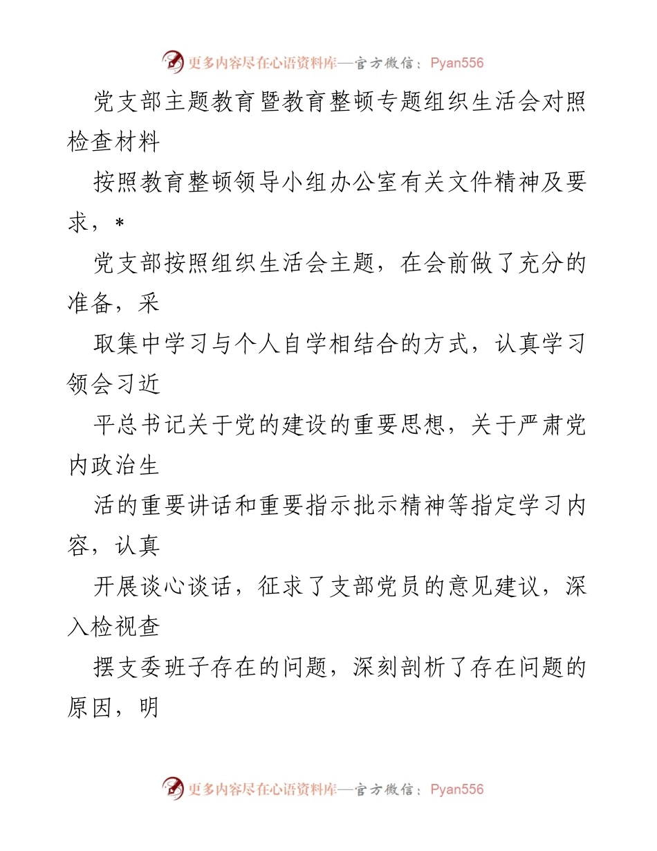 [发言] 党支部主题教育暨教育整顿专题组织生活会 - 党支部对照检查情况报告.docx_第1页