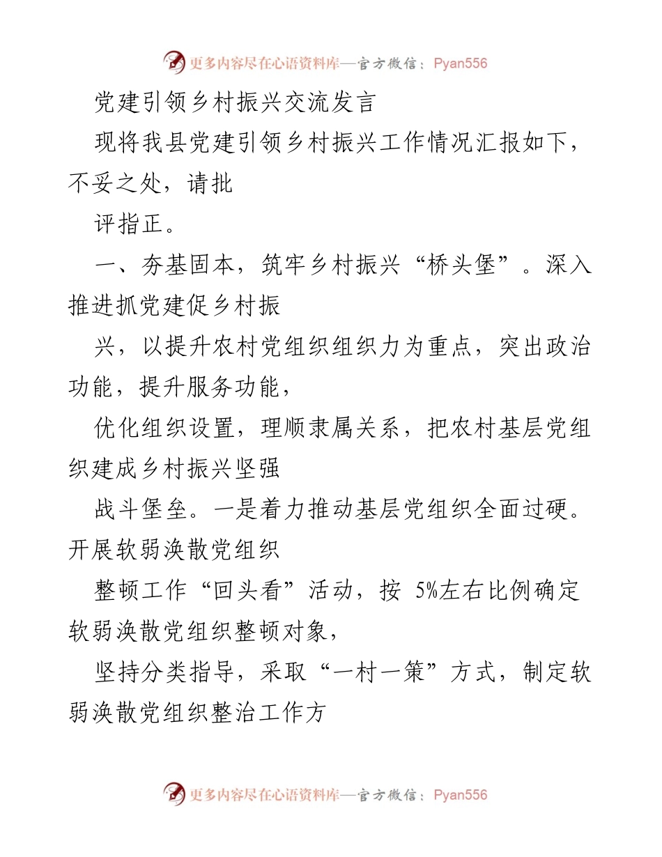 [发言] 党建引领乡村振兴工作交流 - 党建引领乡村振兴的实践与成效.docx_第1页