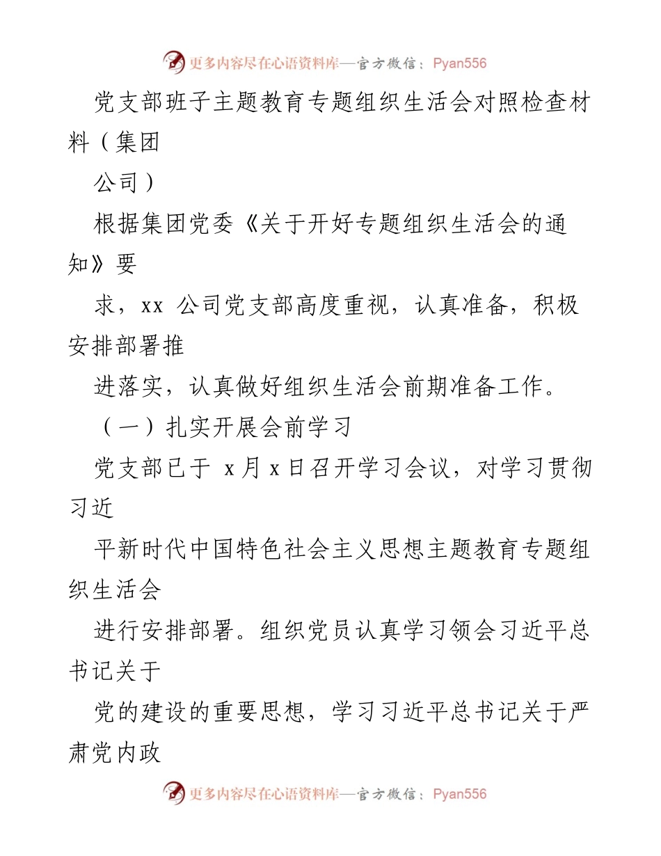 [发言] 党支部主题教育专题组织生活会 - 党支部班子对照检查与整改措施总结.docx_第1页