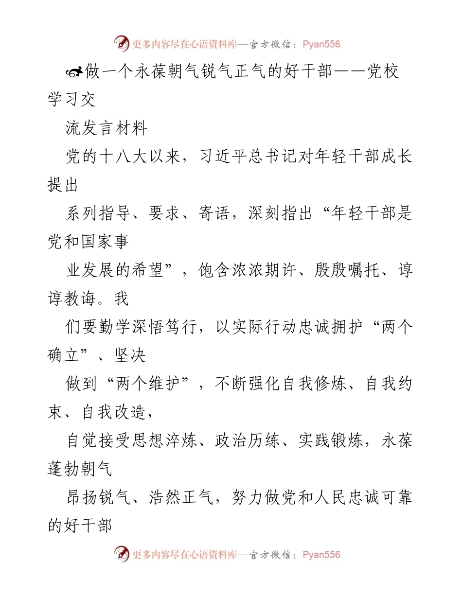 [发言] 党校学习交流 - 做一个永葆朝气锐气正气的好干部.docx_第1页