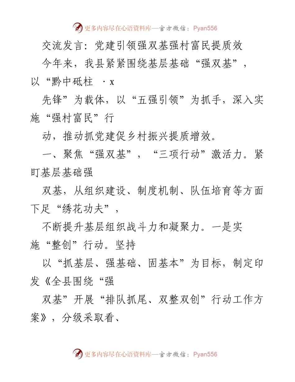 [发言] 党建工作会议 - 党建引领乡村振兴，提升基层组织能力.docx_第1页